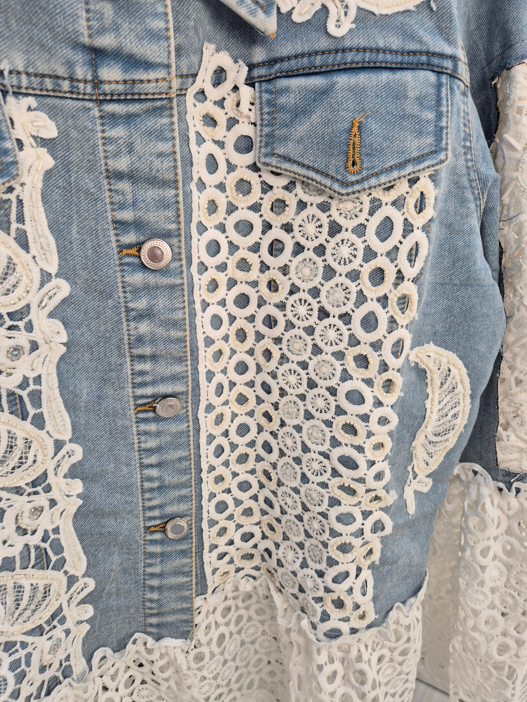 Lana Lacy Denim Jacket - Mid Stonewashed (One Size, fitting from Size 10 up to 14)