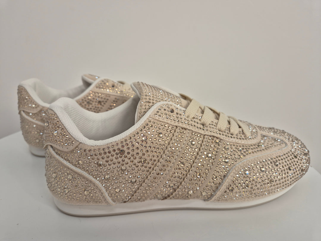 Marbella Sparkly Crystal Trainers - Beige (choose your Size)