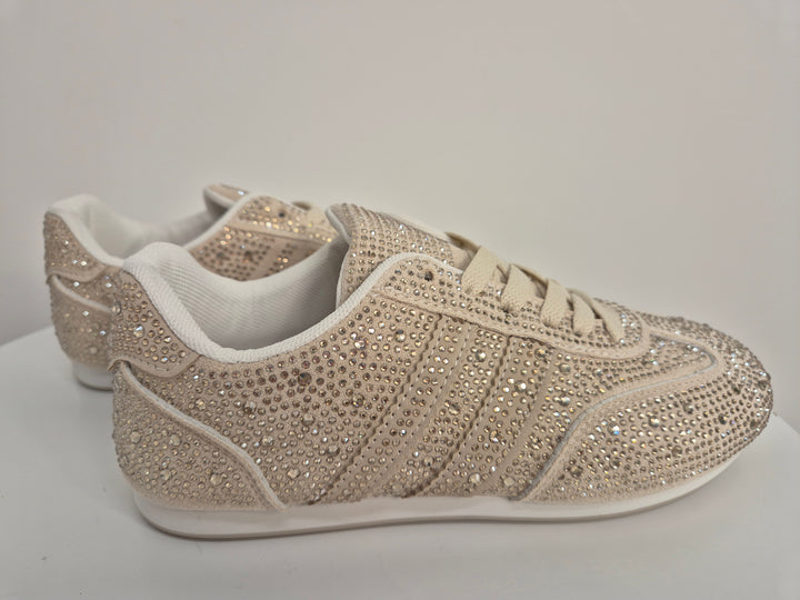Marbella Sparkly Crystal Trainers - Beige (choose your Size)