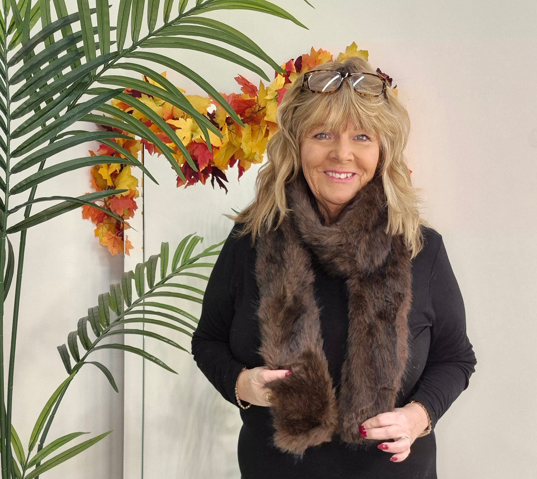 Oslo Faux Fur Long Scarf - Chocolate