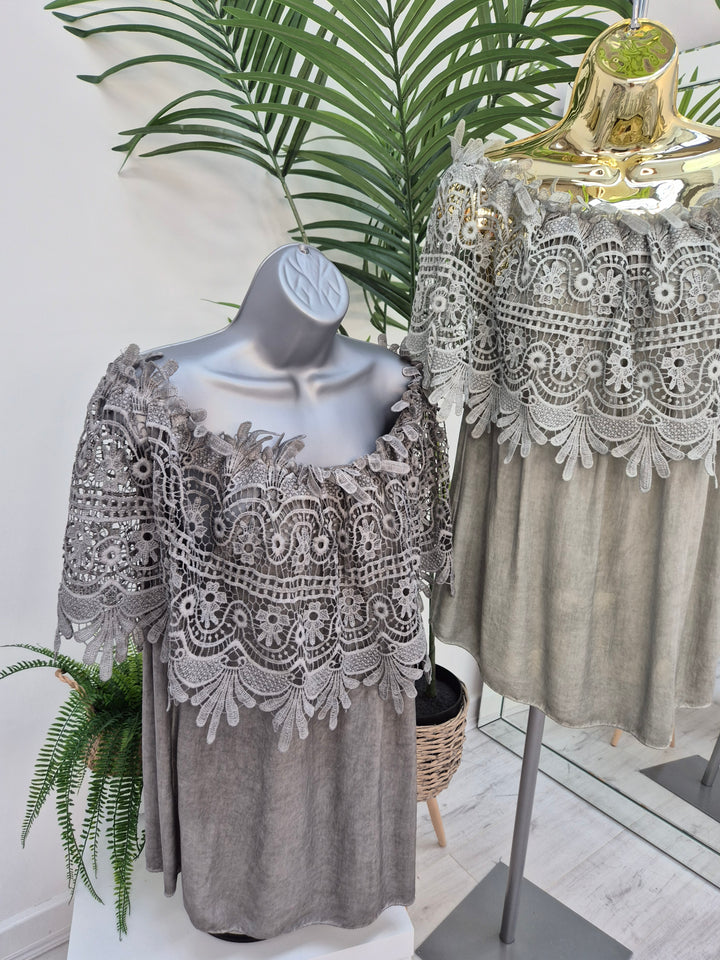 Florence Lace Bardot Top - (choose your Colour)