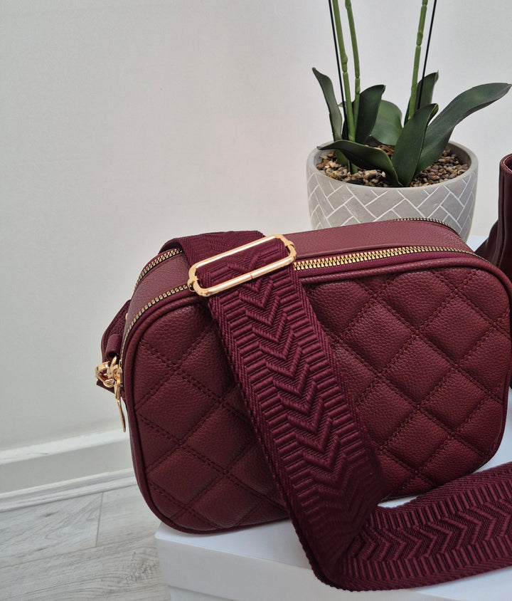 Diamond Quilted Bag - Wine (Gold Tone)