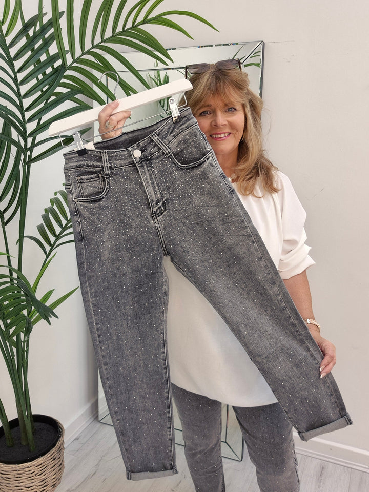Aurora Sparkly G Smack Mom Jeans - Grey Stonewash (choose your Size)