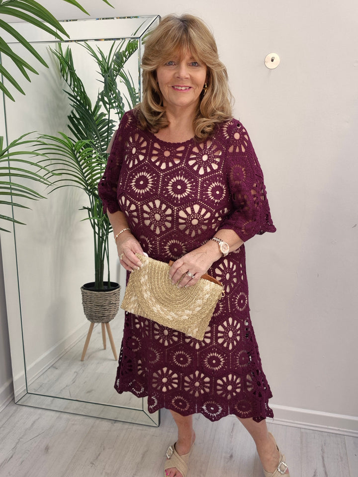 Amy Crochet Midi Dress - (choose your Colour) - (Loose Fit)