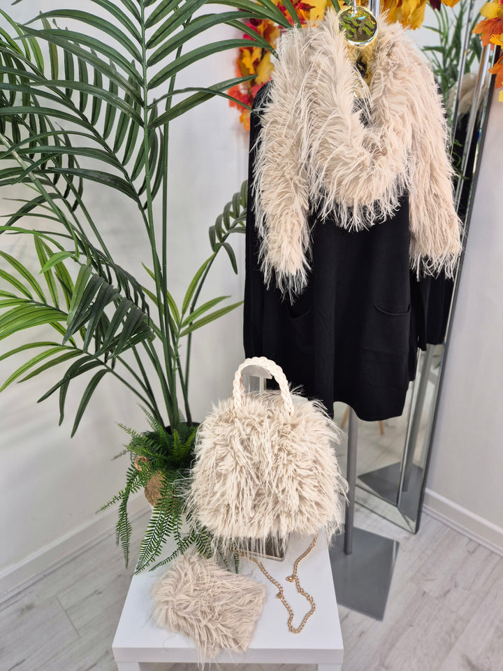 Oslo Faux Fur Shaggy Long Scarf - Cream