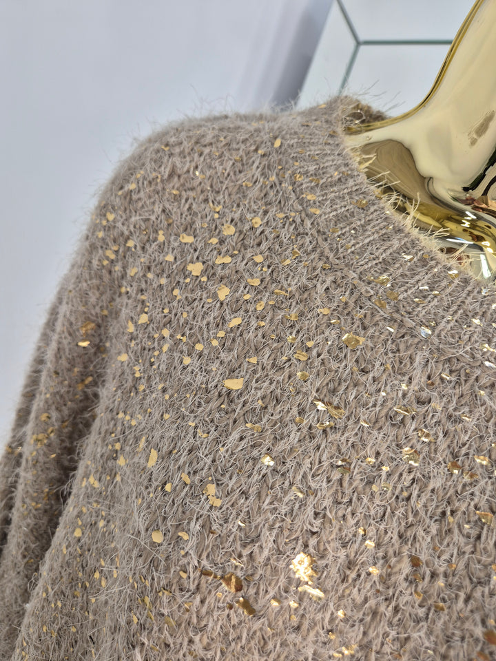 Gold Foil Sparkle Jumper - Biscuit (One Size, fits Size 10 up to Size 16)