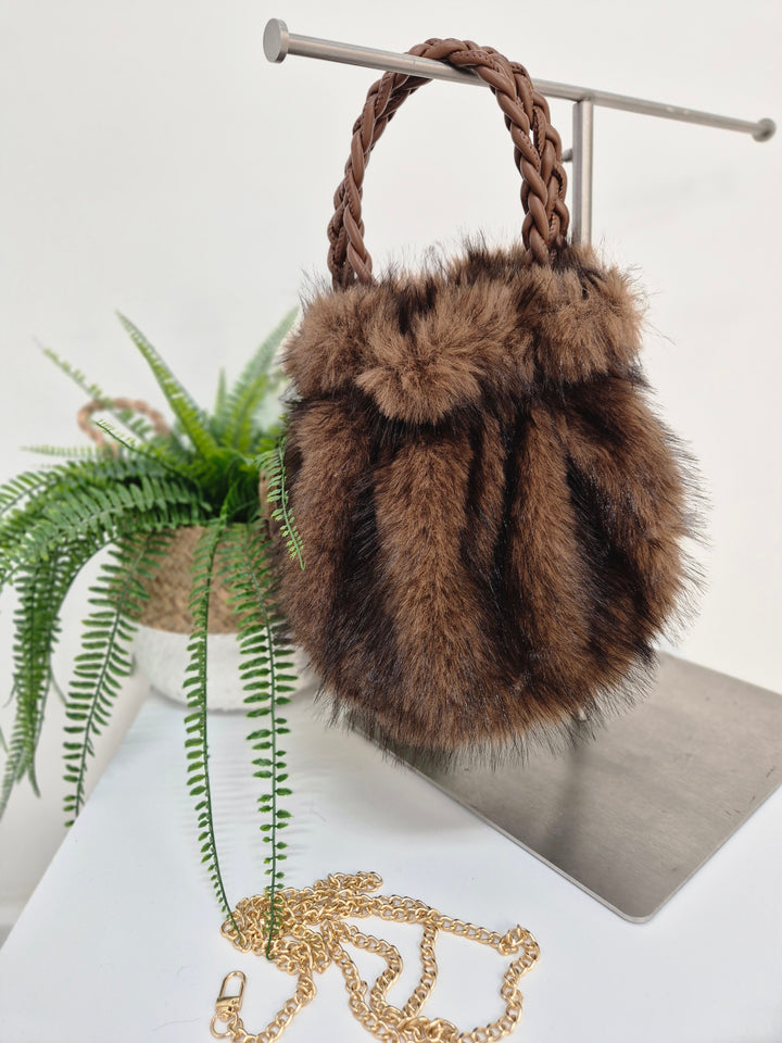 Oslo Faux Fur Bucket Bag - Chocolate