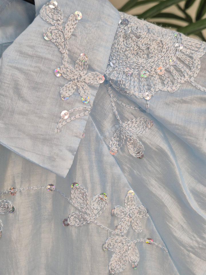 Patsy Puffball Sleeve Sparkly Blouse (One Size, fits from Size 10/12 up to Size 16) - Blue