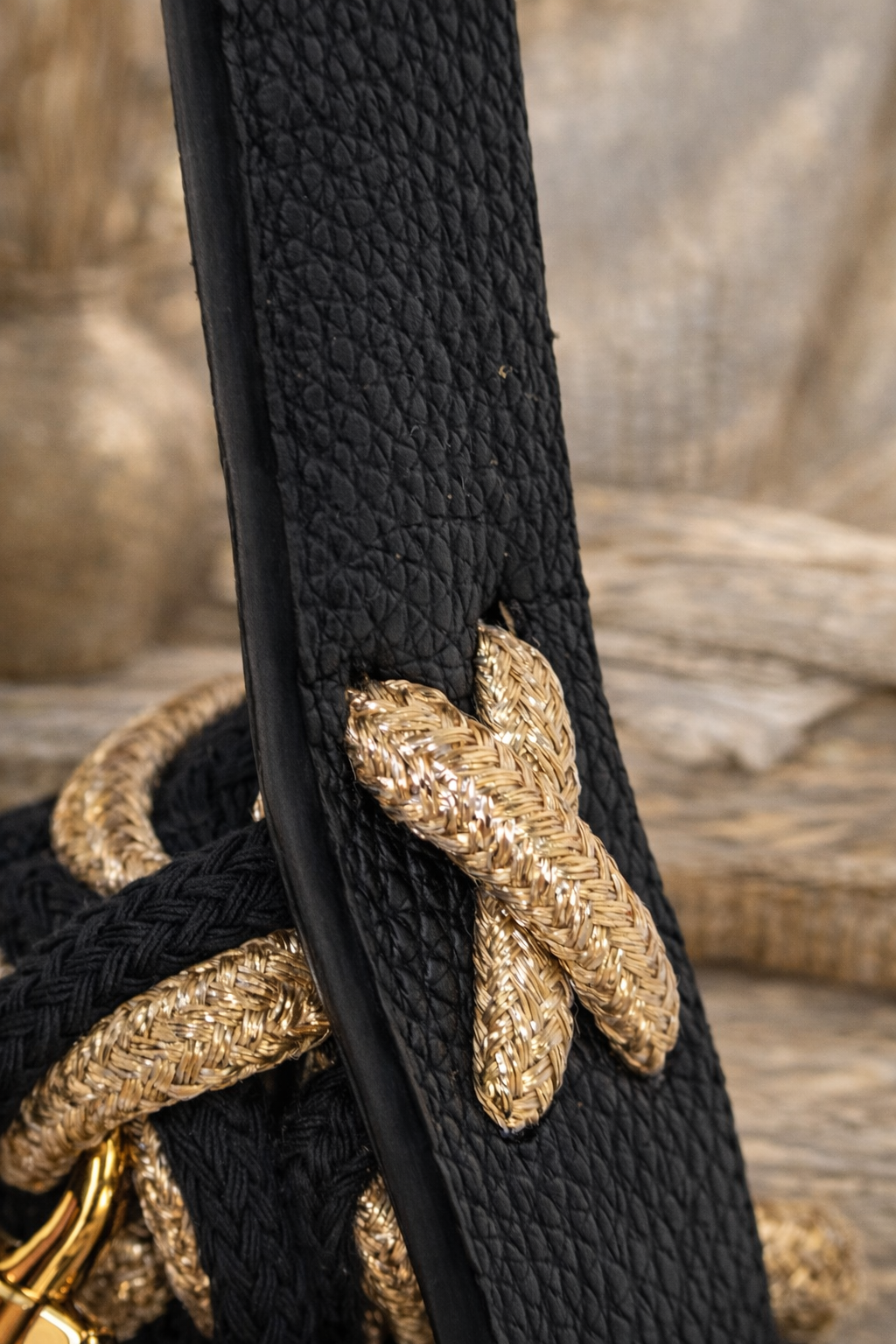 Marbella Gold Metallic Rope Bag - Black/Gold