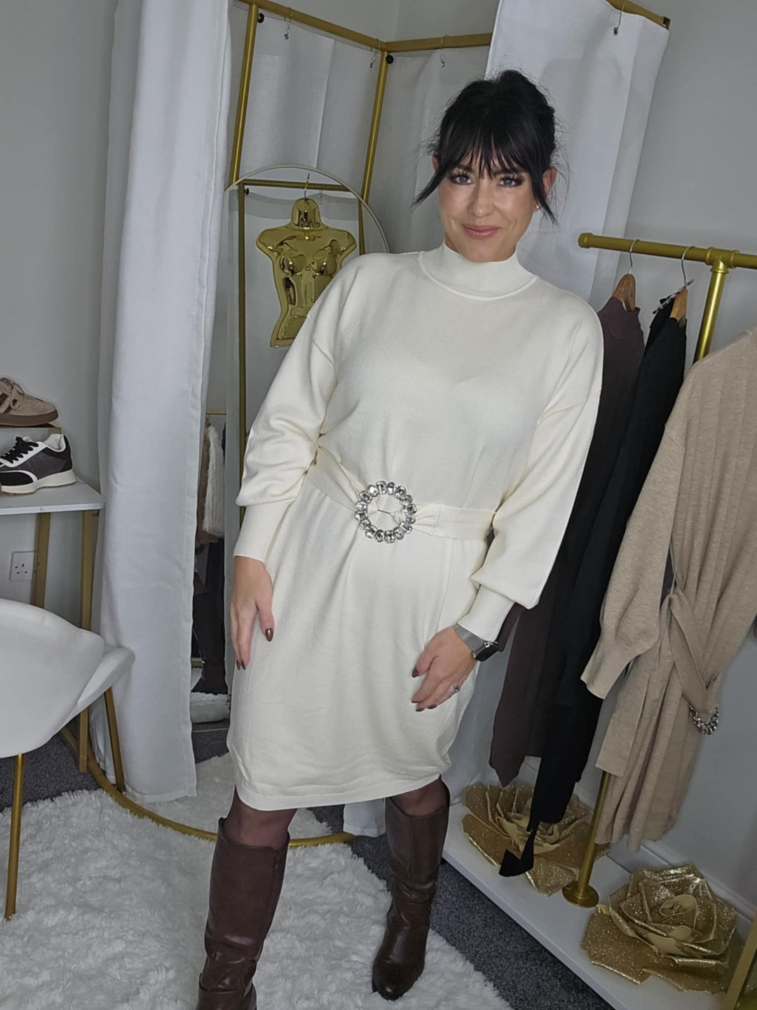 Christabelle Crystal Belted Jumper Dress - Black (One Size, up to Size 16)