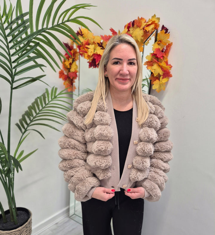 Oslo Faux Fur Cardigan (choose your Size) - Mocha
