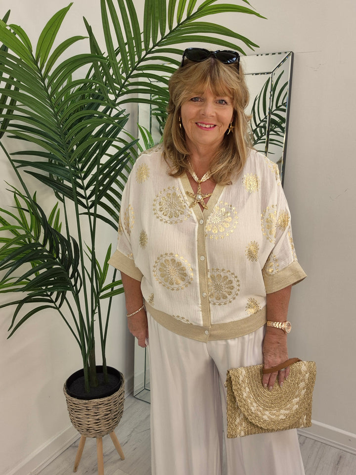 Ibiza Floral Jacket - White/Gold - (Loose Fit)