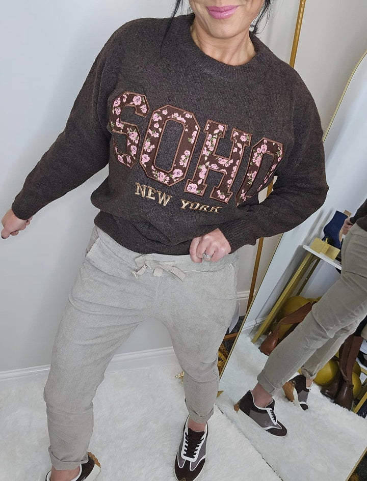 Soho Floral Super Soft Jumper - Chocolate (One Size, fits from Size 8 up to Size 16)