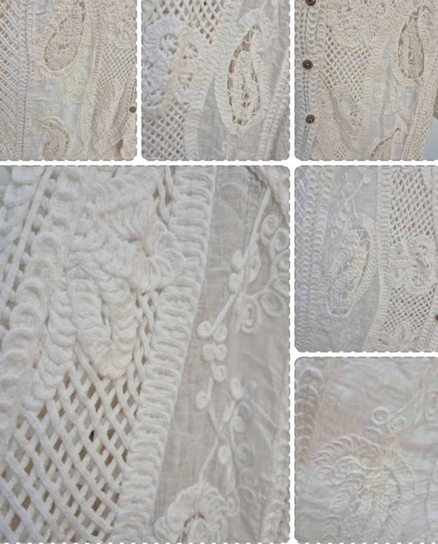 Es Cana Embroidered Cardigan (One Size/Curvy - fits from Size 12 up to Size 18) - Natural