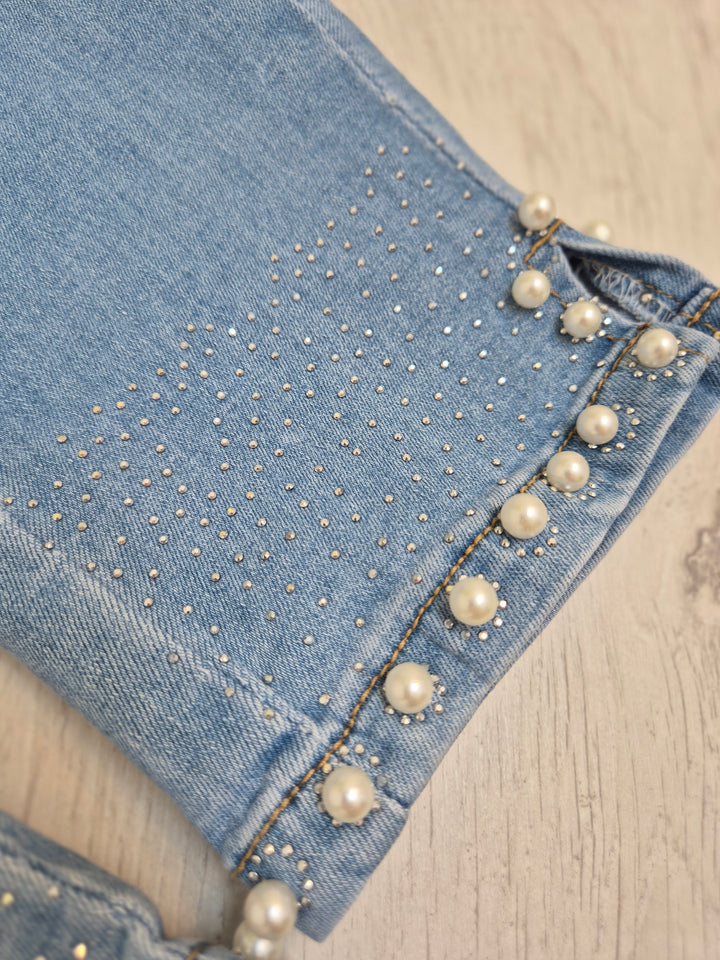 Crystal & Pearl Ankle Grazer Jeans - Stonewashed - (choose your Size)