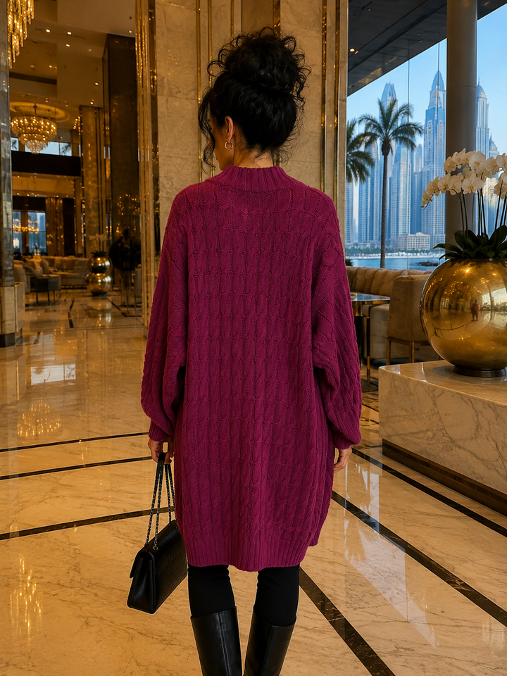 Kensington Longline Cable Knit Cardigan - Berry (One Size)