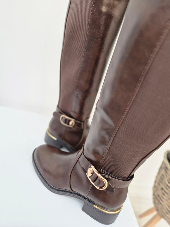 Boston Riding Boots with Elasticated Stretchy Back - Chocolate
