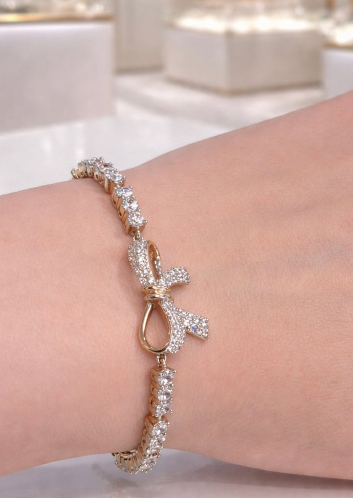 Crystal Bow Tennis Bracelet (Gold Tone)