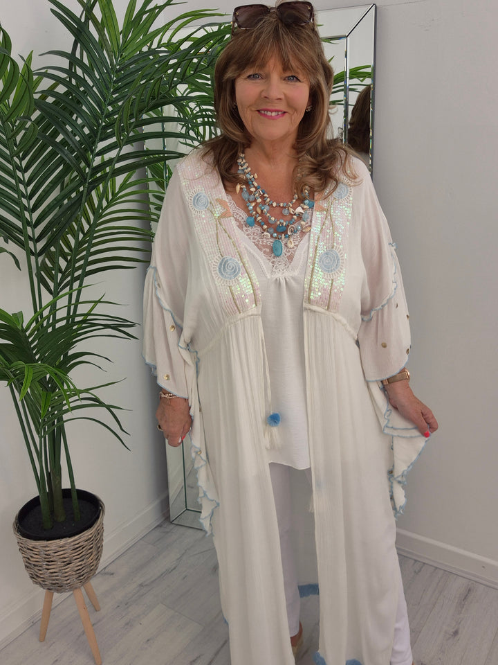 Sunshine Kimono - White/Blue/Gold