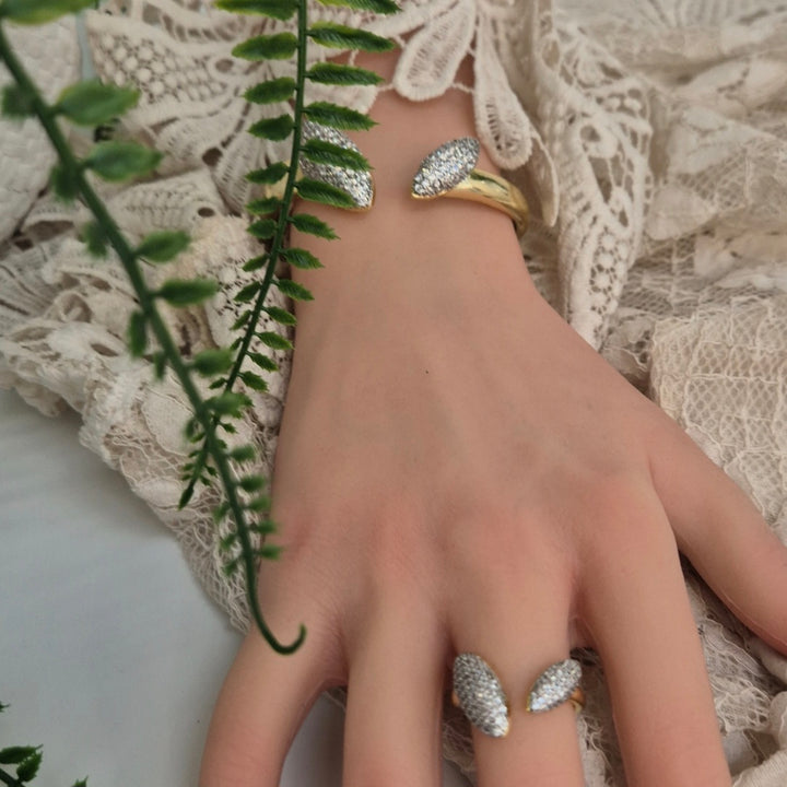 Crystal Statement Bracelet or Ring Set (Adjustable) - (choose your item) Gold Tone