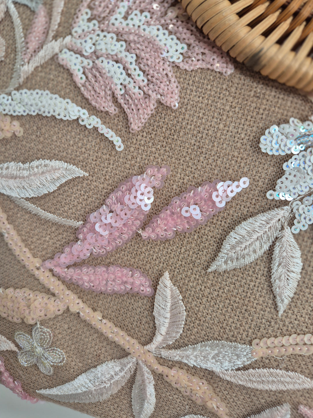 Floral Sequins Bamboo Bag - Pink