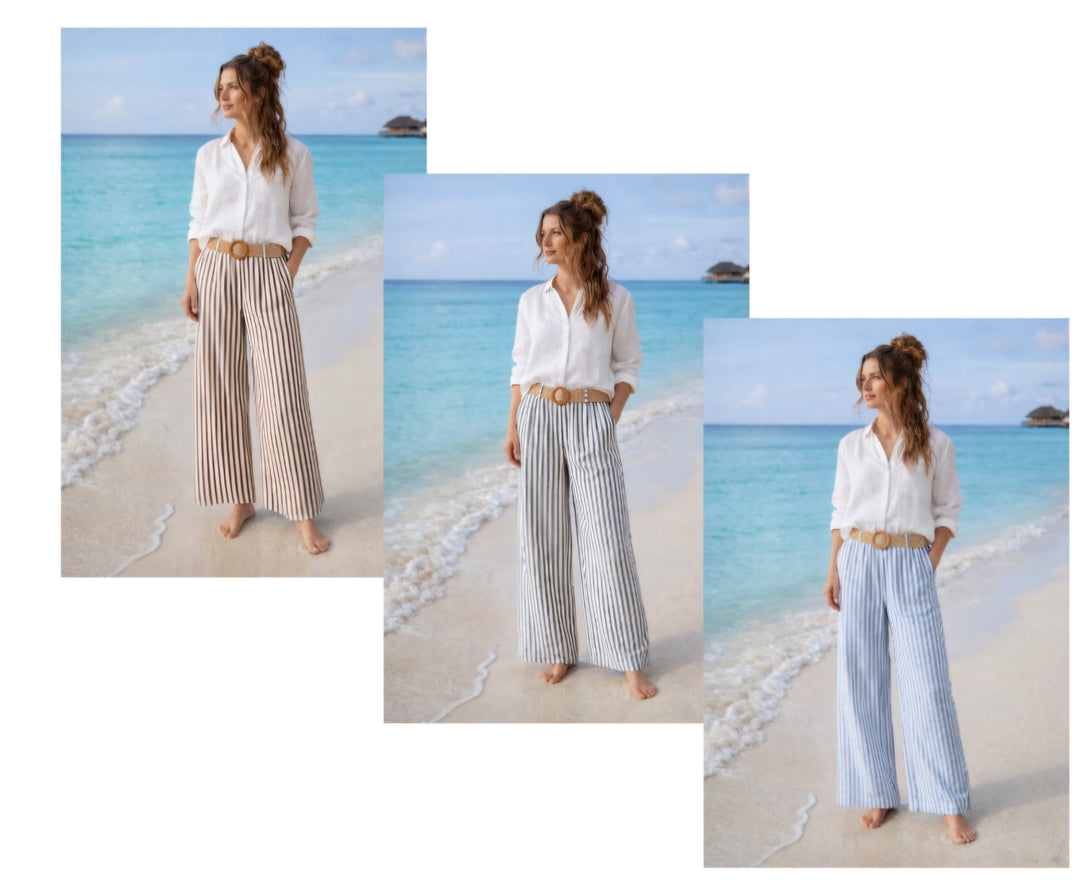 Stephanie Stripe Wide Leg Trousers (Pin Stripe) - (One Size fits from Size 10 up to Size 16)  (choose your Colour)