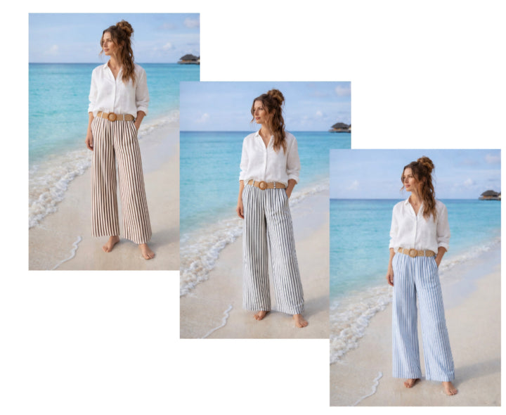 Stephanie Stripe Wide Leg Trousers (Pin Stripe) - (One Size fits from Size 10 up to Size 16)  (choose your Colour)