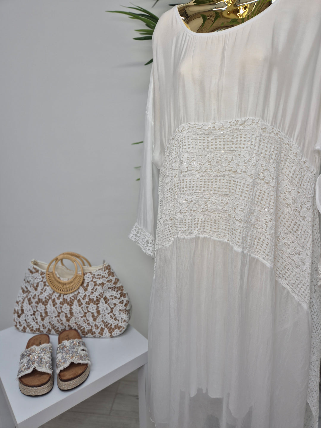 Ibiza Beach Dress with Iridescent Sequins - White (One Size)
