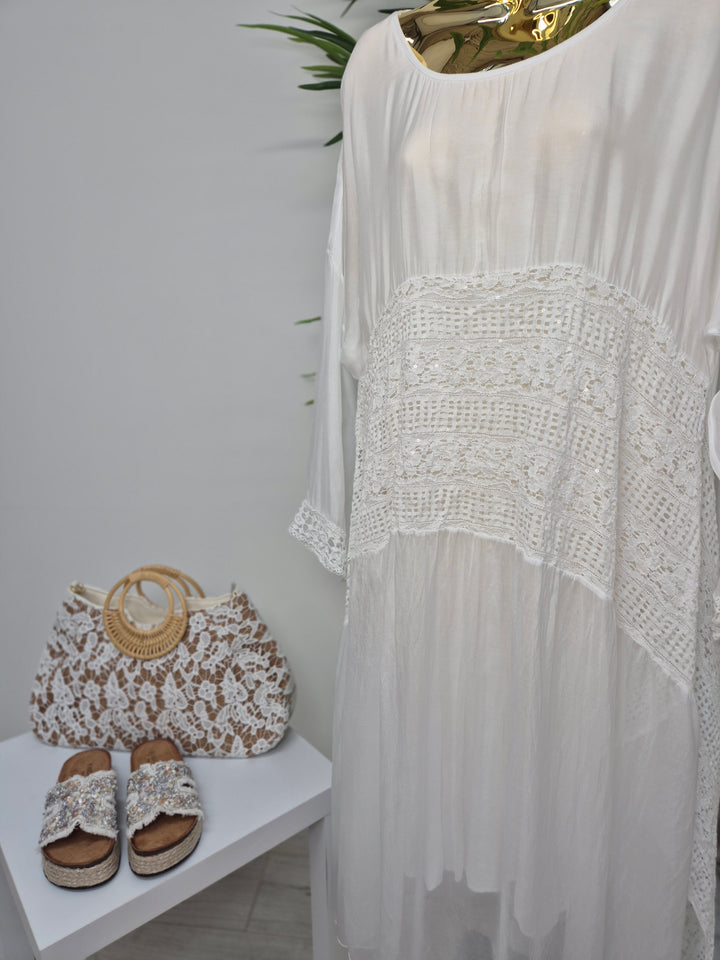 Ibiza Beach Dress with Iridescent Sequins - White (One Size)