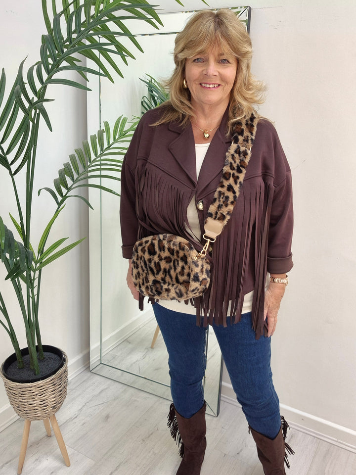 Oslo Leopard Faux Fur Bag - Chocolate Brown
