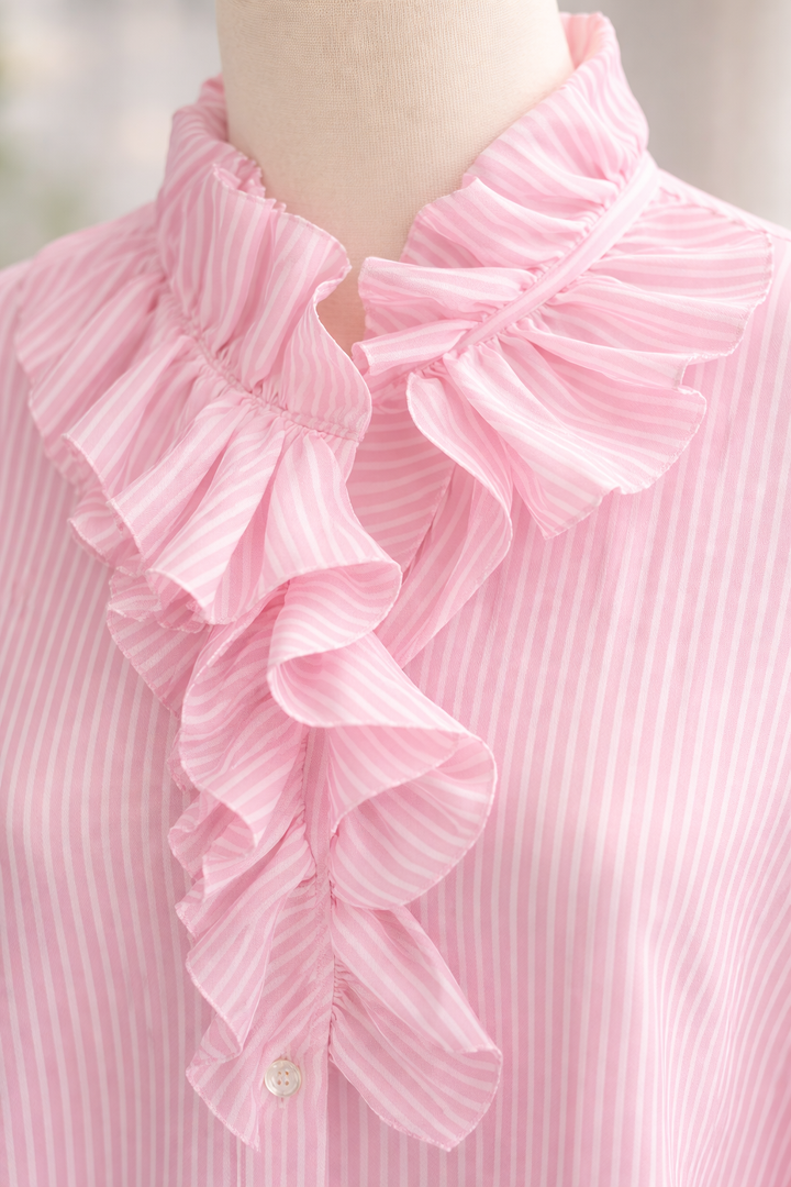 Riley Ruffle Blouse (fitting Size 14/16 up to Size 18 - Pink/White