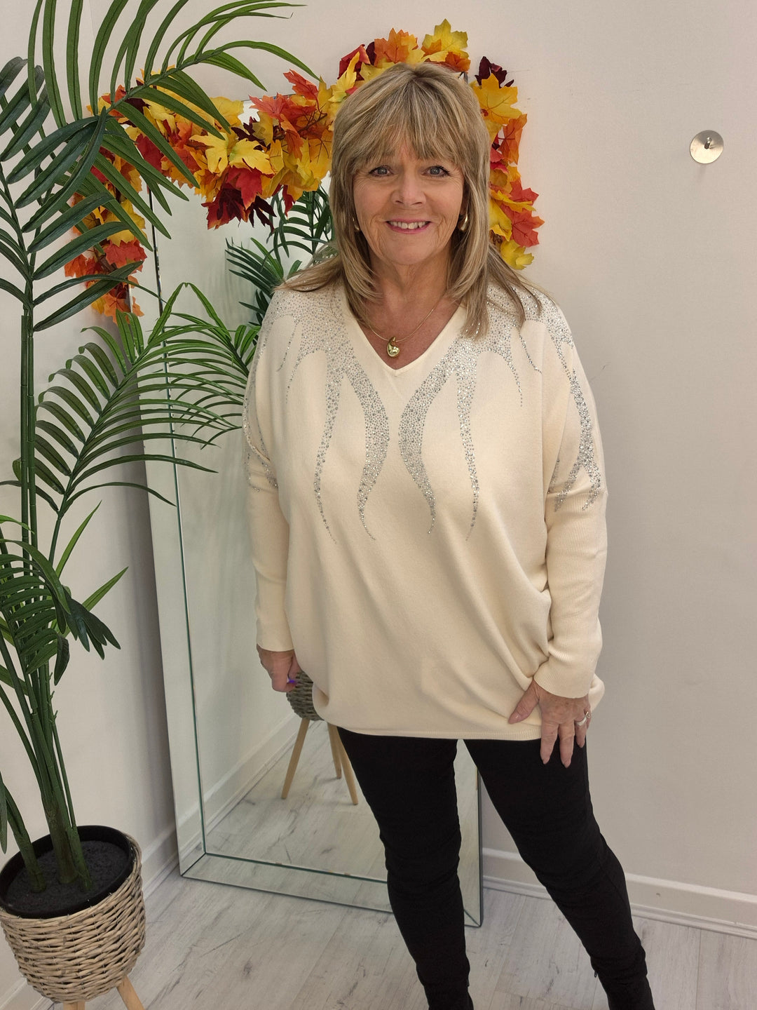 Sasha Sparkle Oversized Jumper - Cream (fitting from Size 14 up to Size 20)