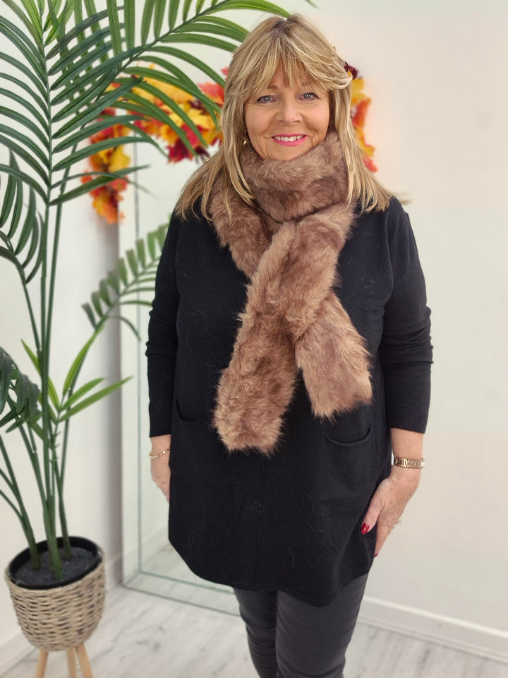 Oslo Faux Fur Long Scarf - Milk Chocolate
