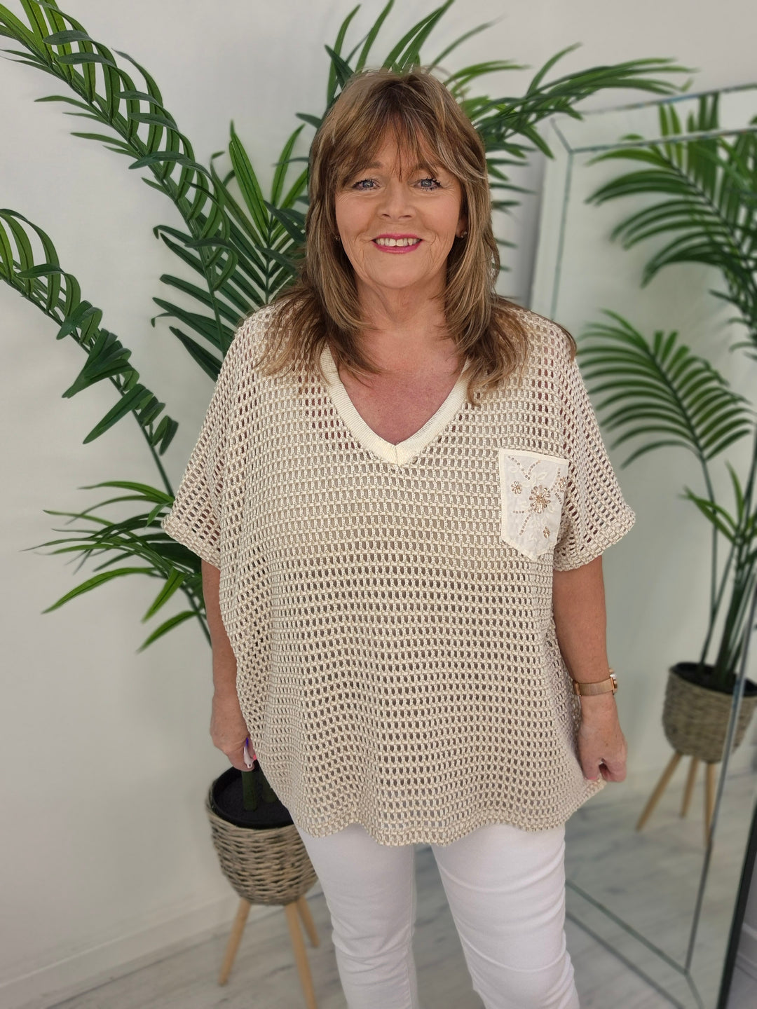 Anna Beaded Crochet Metallic Mesh Top - (choose your Colour) (Curvy)