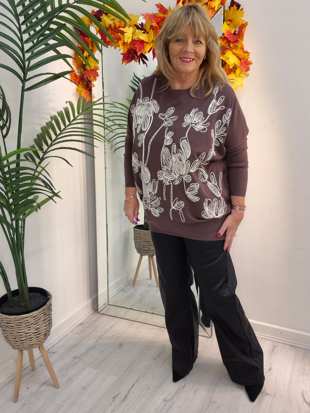 Eva Embroidered Sparkle Jumper - Chocolate (fitting from Size 14 up to Size 18/20)