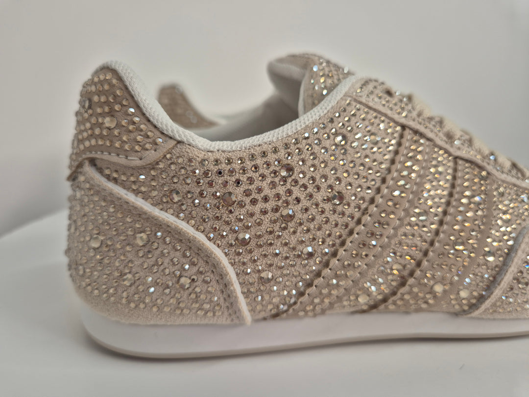 Marbella Sparkly Crystal Trainers - Beige (choose your Size)
