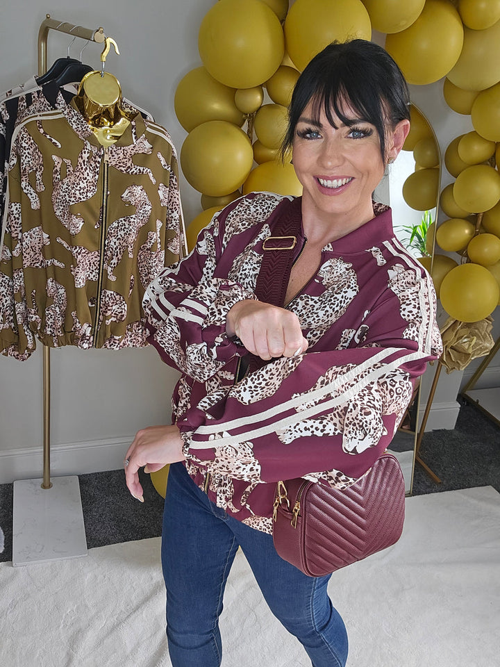 Liza Leopard Bomber Jacket - choose your Design (Oversized - fits 12 to Size 18) - Wine