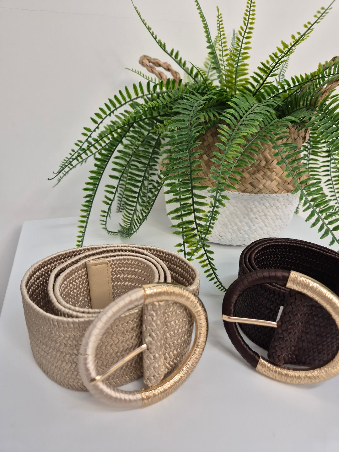 Stretchy Faux Leather Woven Buckle Belt (choose your Colour) - One Size, fits from Size 10/12 to Size 18