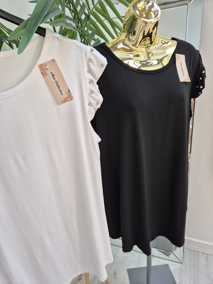 Crystal Sleeve Tee Shirt (choose your Colour) (One Size/Oversized, fits up to Size 18)