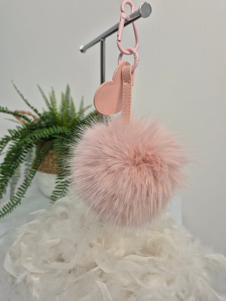 Oslo Pom Pom Heart Key Ring/Bag Charm - Pale Pink