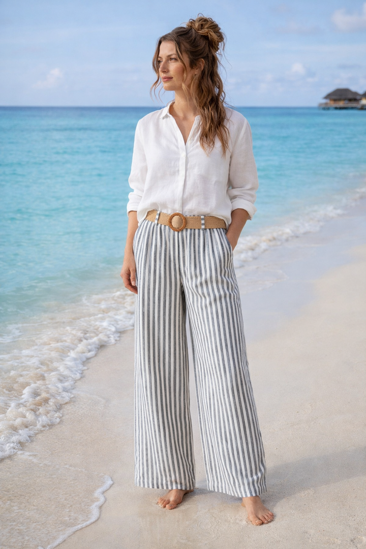 Stephanie Stripe Wide Leg Trousers (Pin Stripe) - (One Size fits from Size 10 up to Size 16)  (choose your Colour)