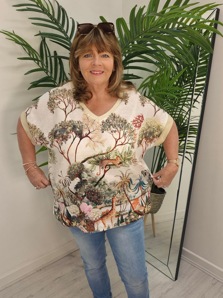 Carla Shimmer Top - Jungle Print (Oversized)
