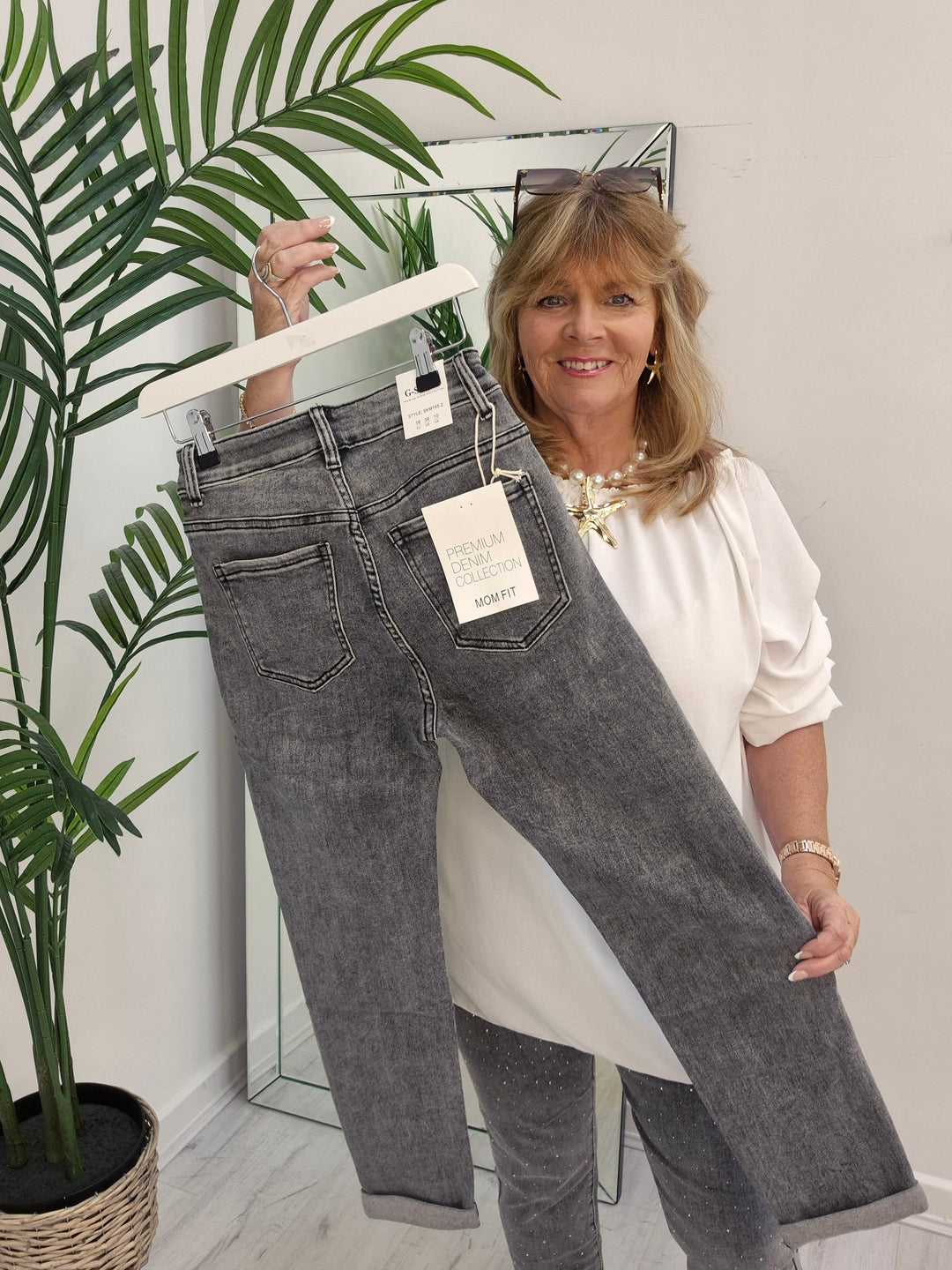 Aurora Sparkly G Smack Mom Jeans - Grey Stonewash (choose your Size)