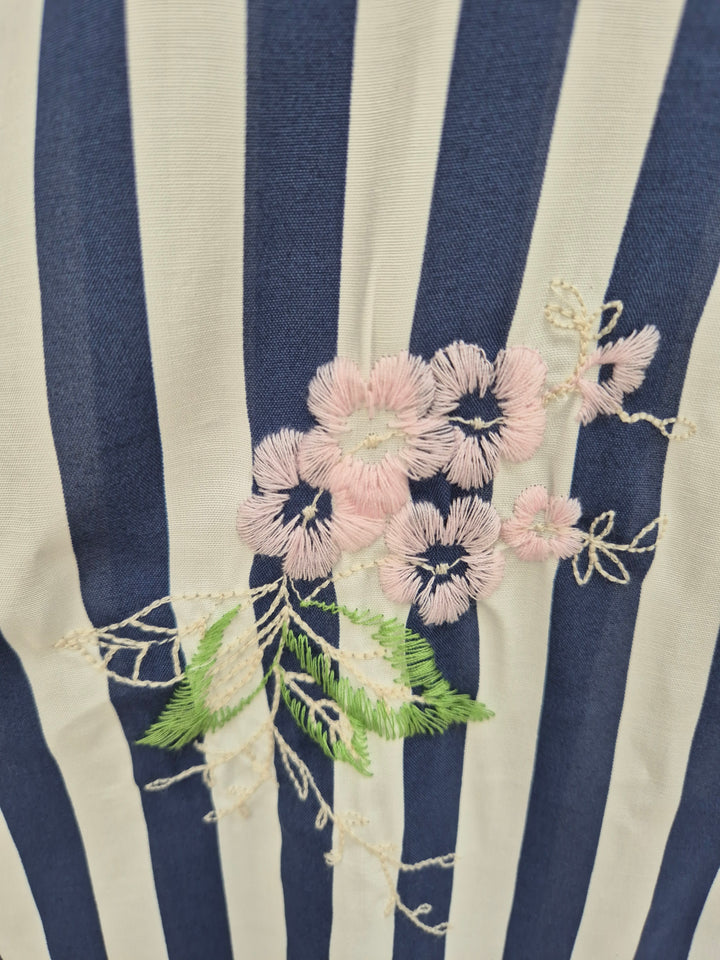 Seville Sleeveless Frilled Hem Dress - (One Size, fitting up to Size 16) - Floral Navy Blue/White Stripes