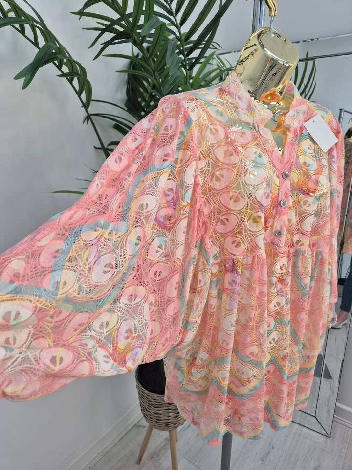 Gardenia Floral Lace Top - Pink (Oversized, fitting from Size 14 up to Size 20)