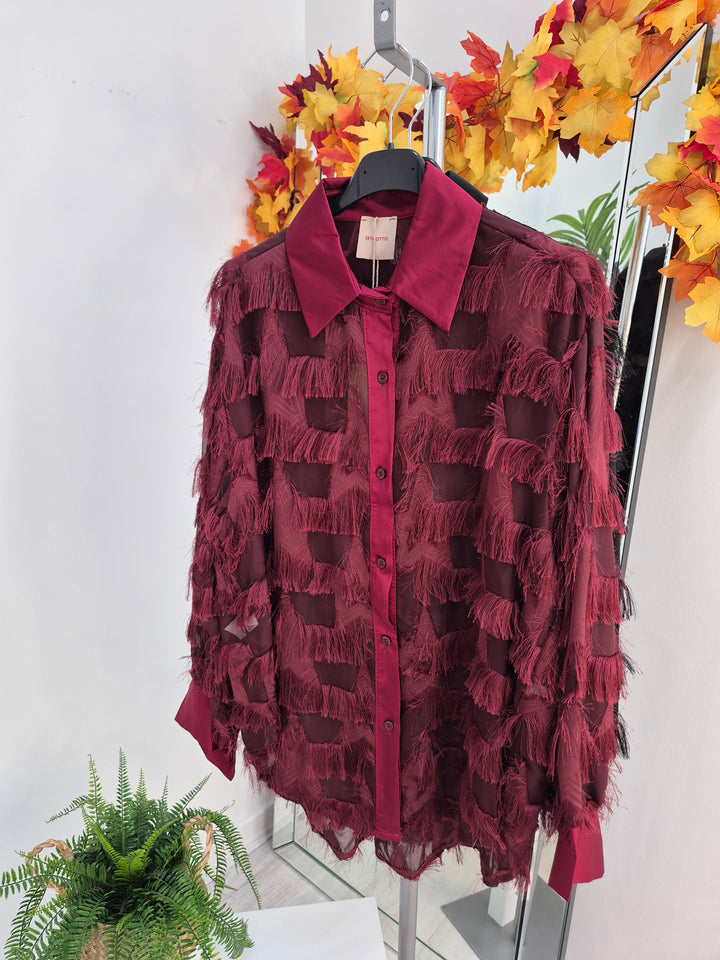 Madison Fringed Star Blouse - Wine (One Size/Curvy, fits from Size 12/14 up to Size 16/18)