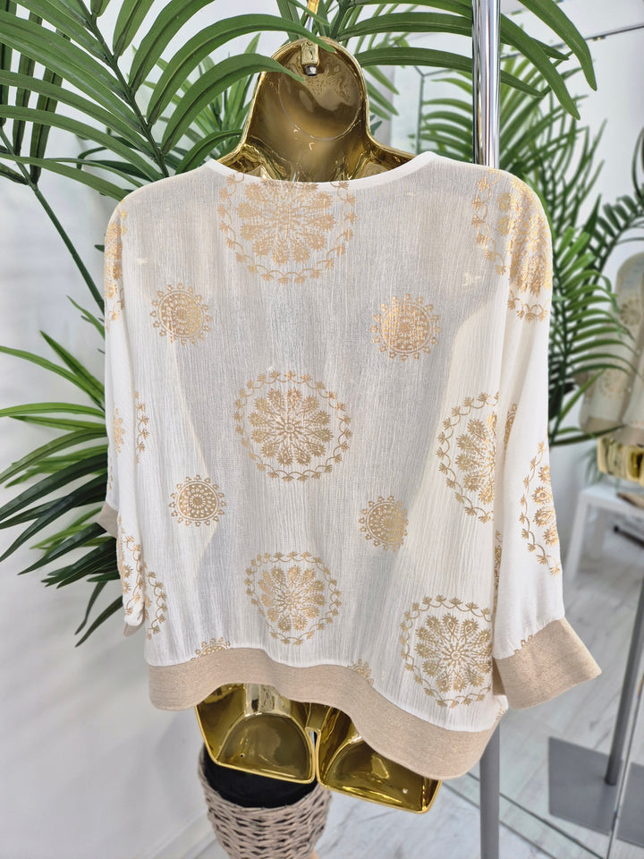 Ibiza Floral Jacket - White/Gold - (Loose Fit)