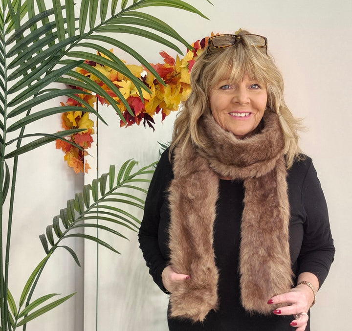 Oslo Faux Fur Long Scarf - Milk Chocolate