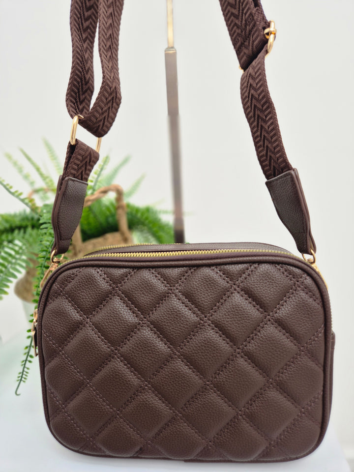 Diamond Quilted Bag - Chocolate (Gold Tone)