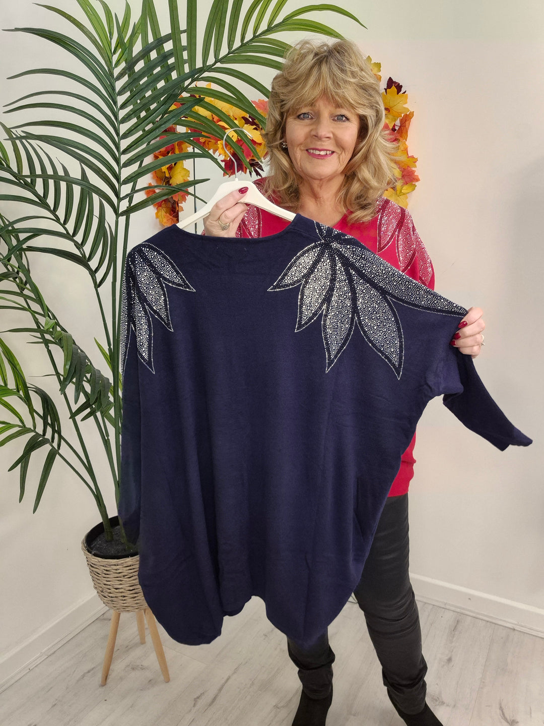 Arabella Sparkly Oversized Jumper with V Neck (choose your Colour) (One Size/Curvy, fits from Size 12/14 up to Size 18/20)